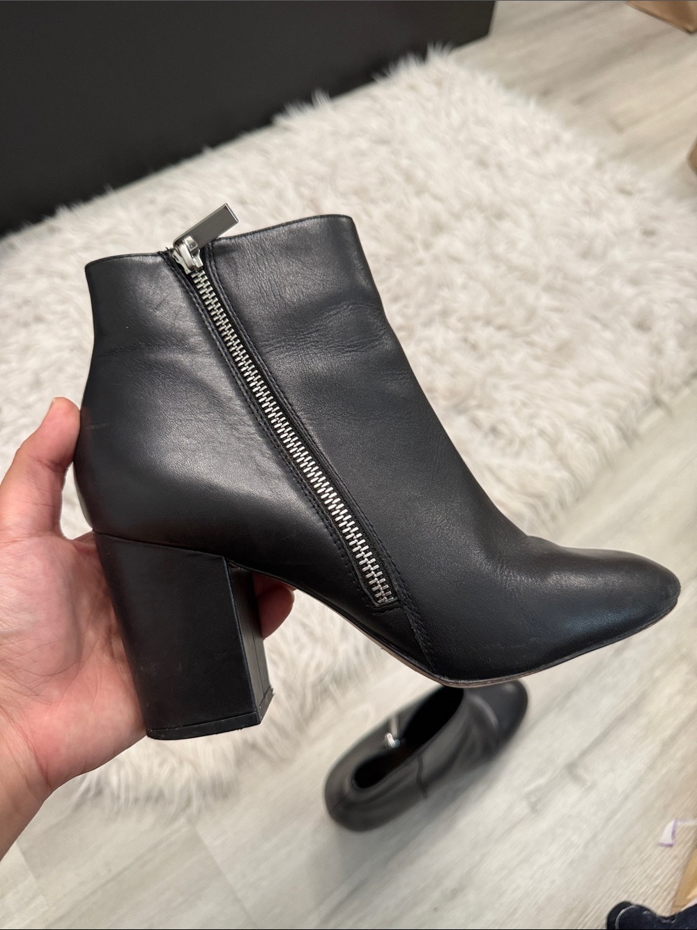 Aldo Black Leather Side-Zip Ankle Booties